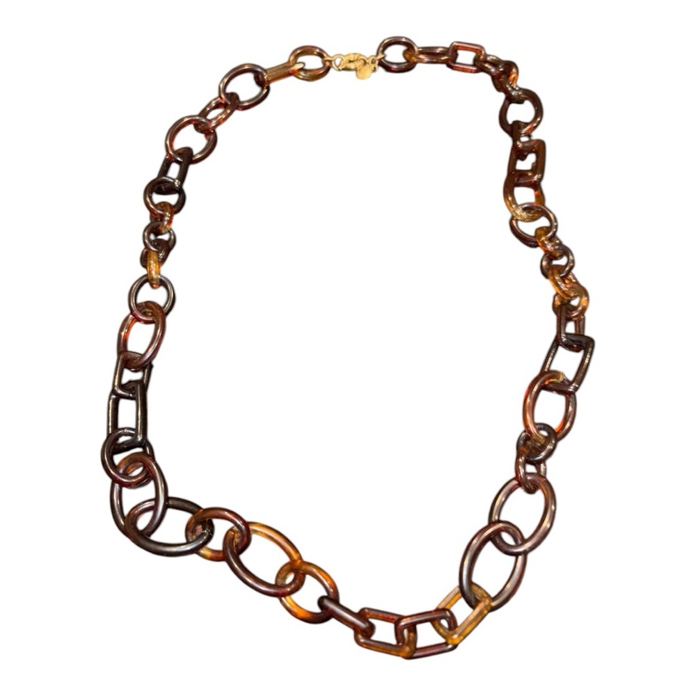 J.Crew Tortoiseshell Lucite Link Necklace Brass Nautical Clasp J22